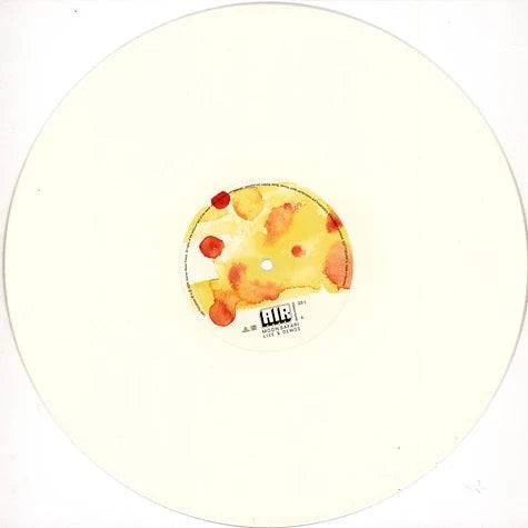 Vinyl record with a pizza design on a white background