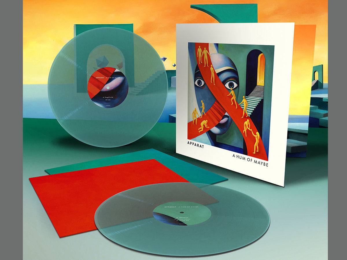 Green vinyl LP titled "A Hum of Maybe" by Apparat, released by Gramofonik, showing the limited edition record in a close-up shot.