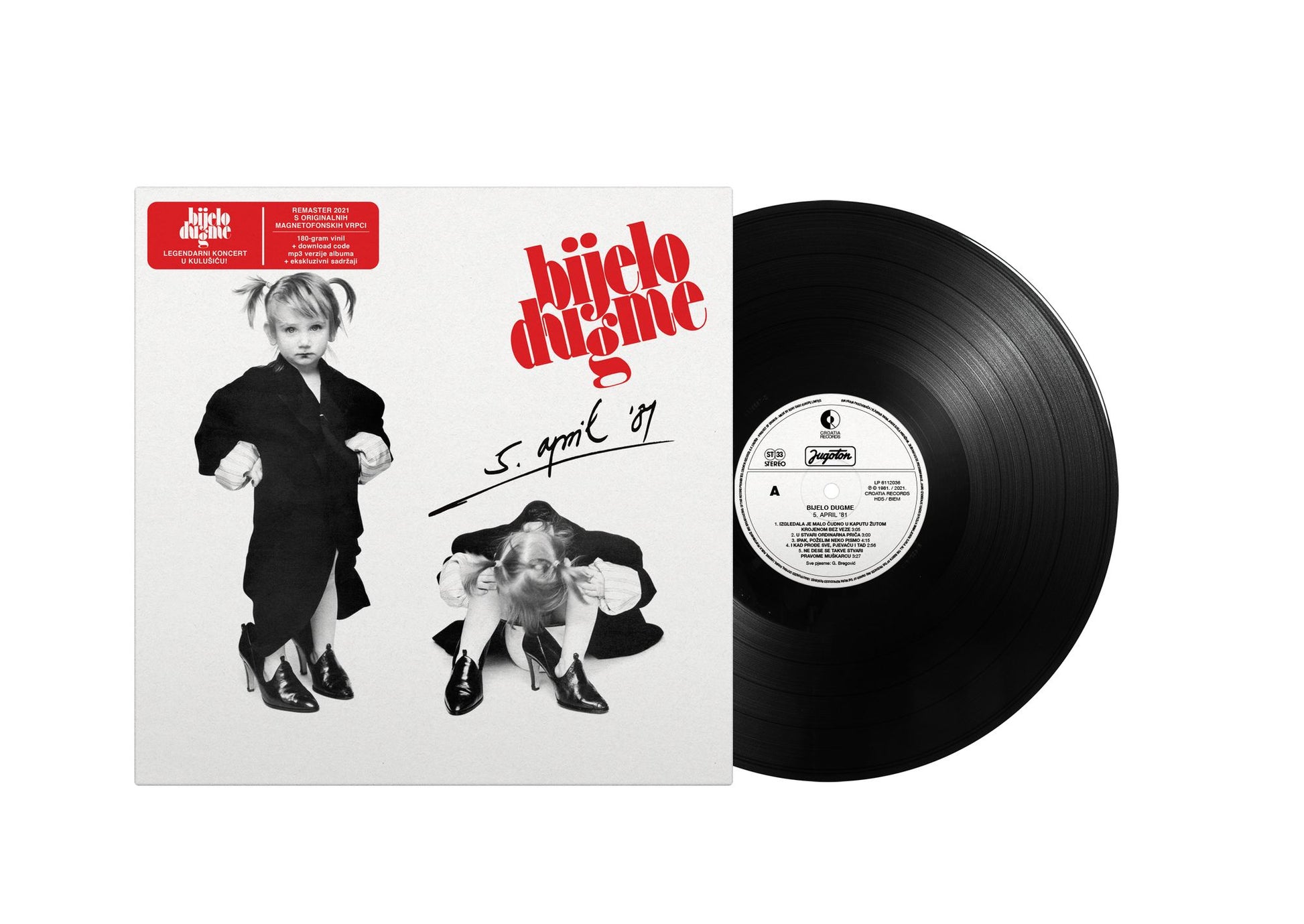Vinyl record with cover featuring a child and text on a white background