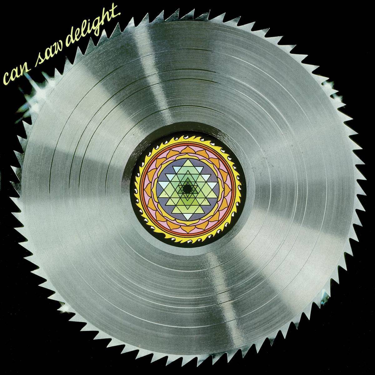 Gramofonik Saw Delight vinyl LP record in a can, featuring colorful album artwork and vintage-inspired design on the cover.