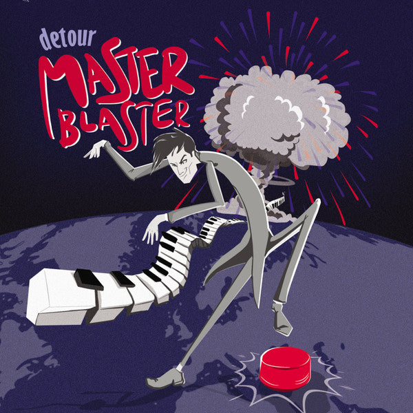 Album cover with a skeleton playing a keyboard, titled 'Master Blaster' by Detour.

