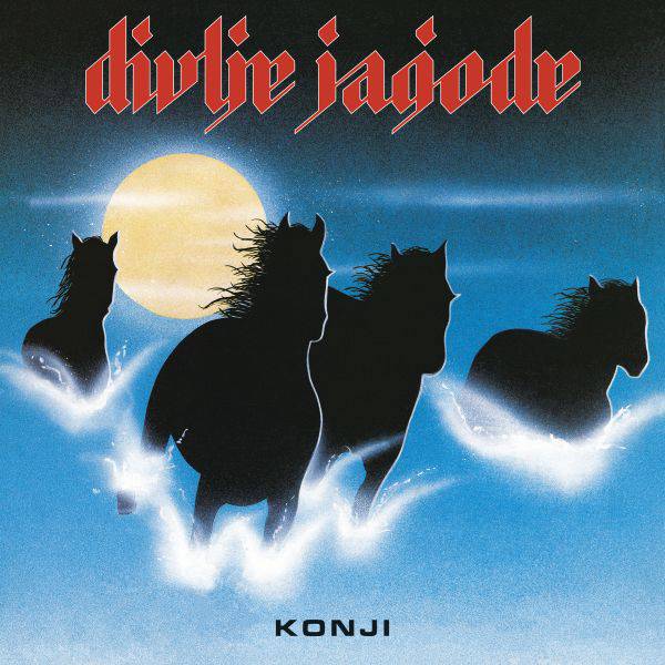 Album cover with silhouettes of horses and a moon, featuring the text 'divljejagode' and 'KONJI'.