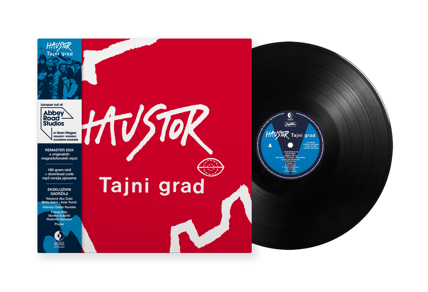 Vinyl record with red cover featuring the brand 'Hastor' on a white background