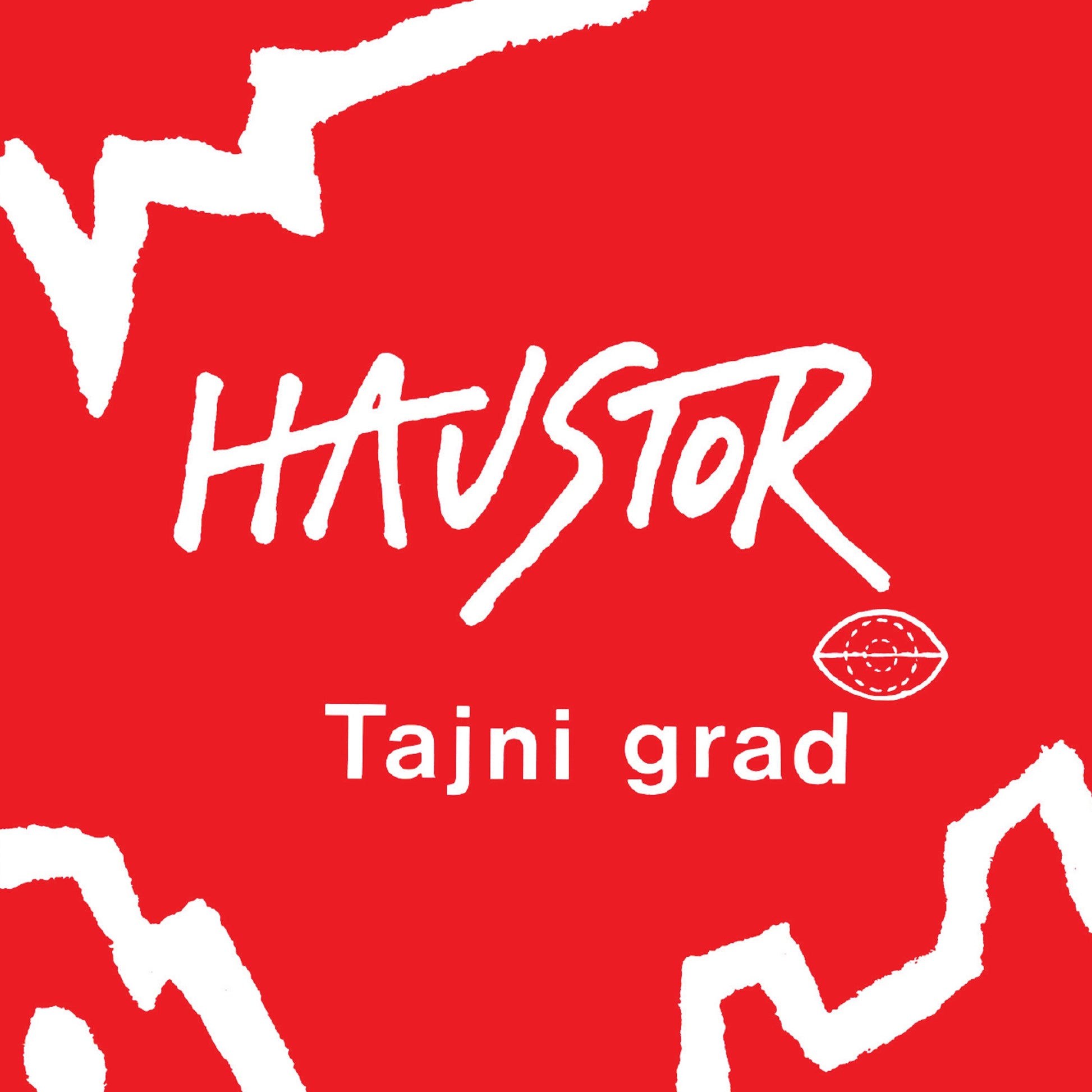 Red background with white text and logo, featuring the brand 'Haustor' and product name 'Tajni grad'.