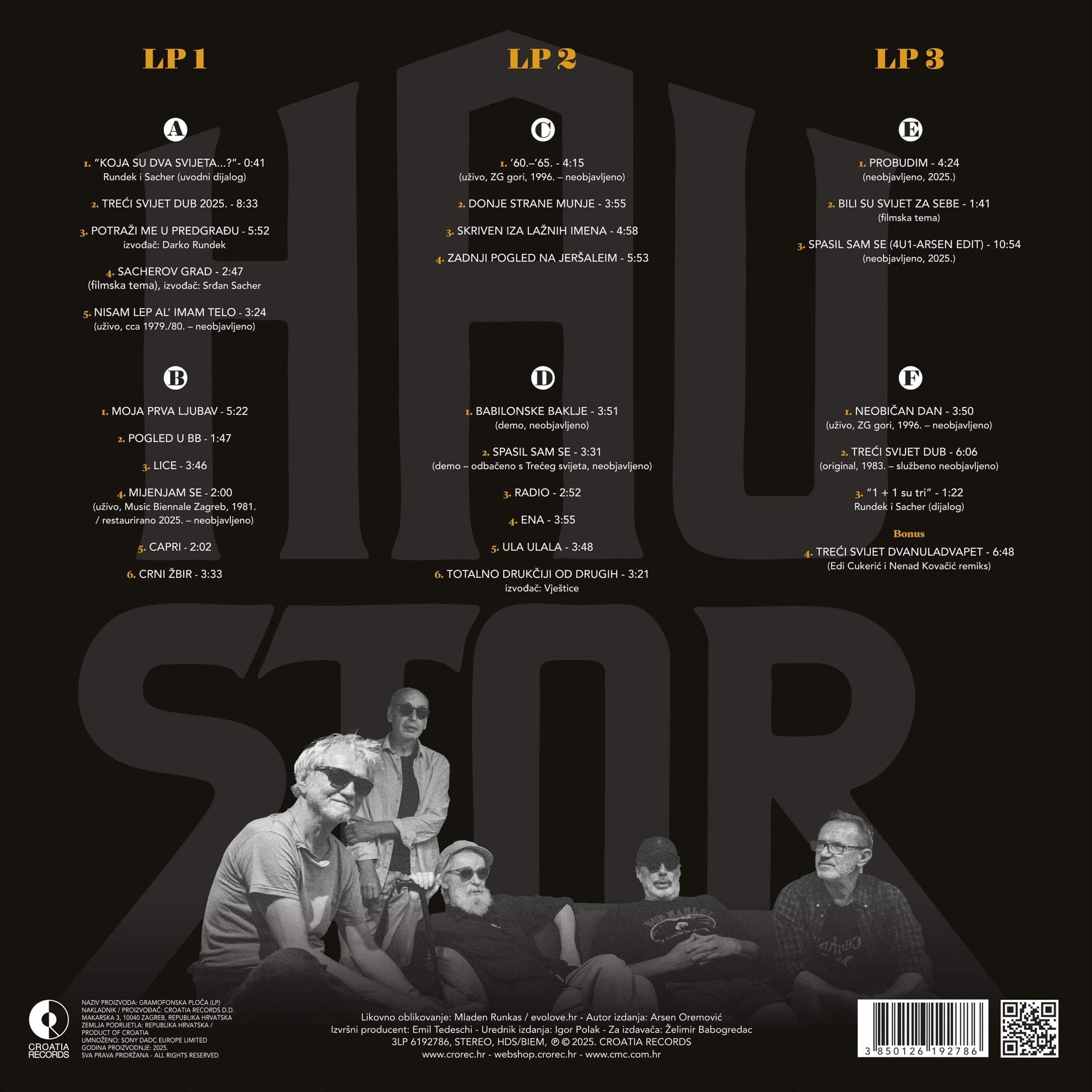 Album cover with tracklist and band members on a black background