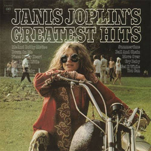 Gramofonik vinyl LP of Janis Joplin's Greatest Hits, featuring colorful album cover art and vintage record design.