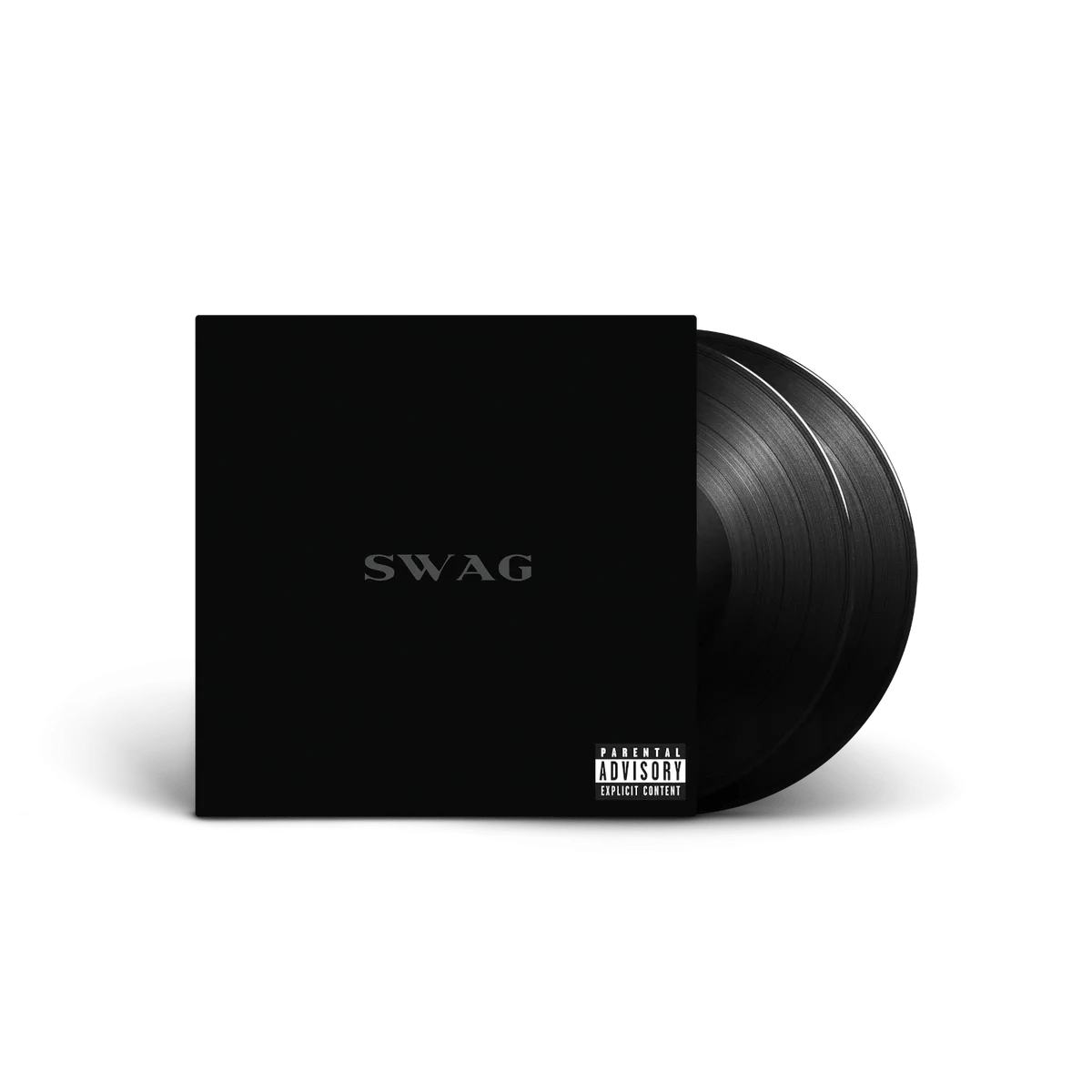Black vinyl record and cover with 'SWAG' text on a white background