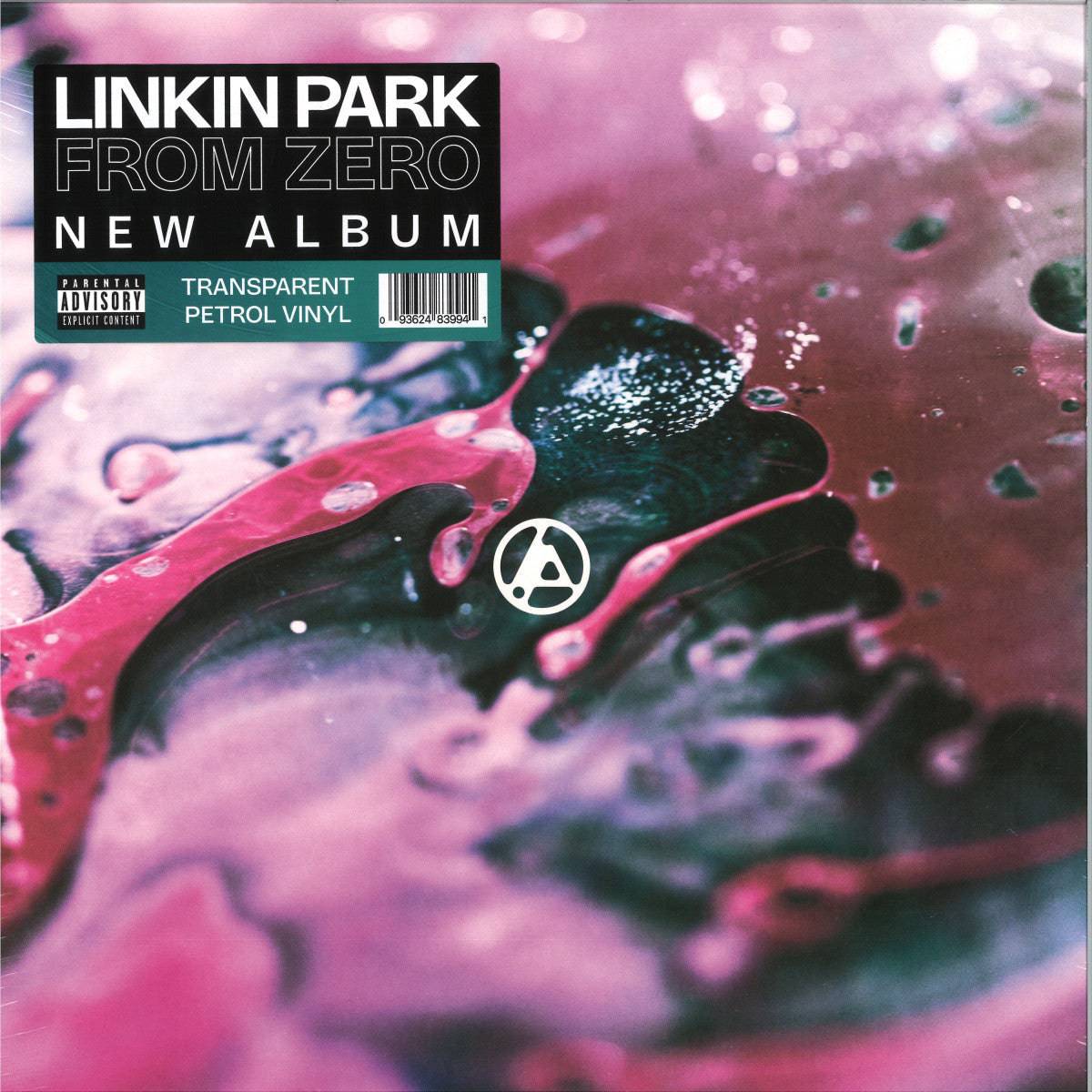 Linkin Park album cover for 'From Zero' with abstract design and water droplets.