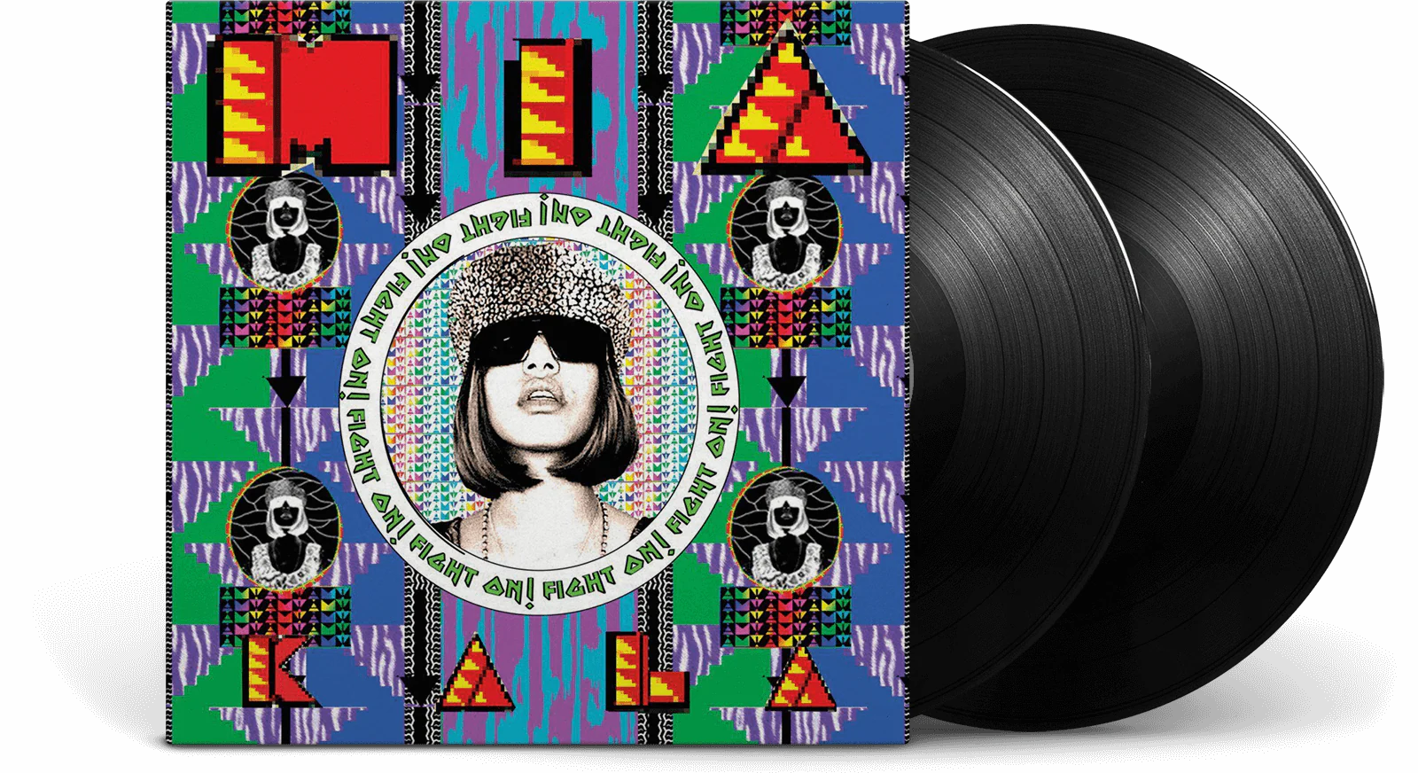 Double vinyl LP of M.I.A.'s Kala album by Gramofonik, showing the colorful album cover artwork on the vinyl record.