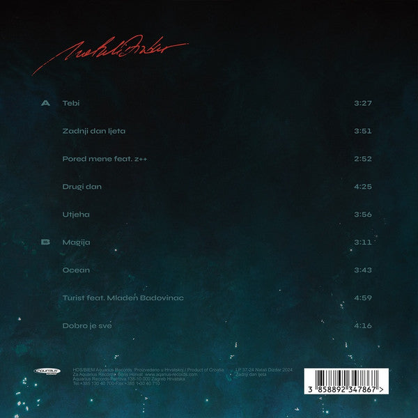 Album tracklist with a dark background and text