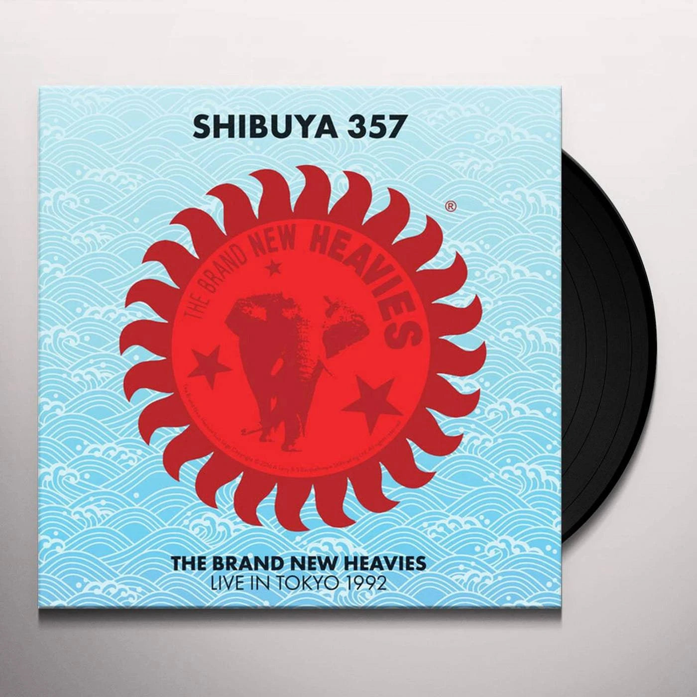 Gramofonik vinyl LP of The Brand New Heavies' Shibuya 357 live in Tokyo 1992, with colorful album cover artwork.
