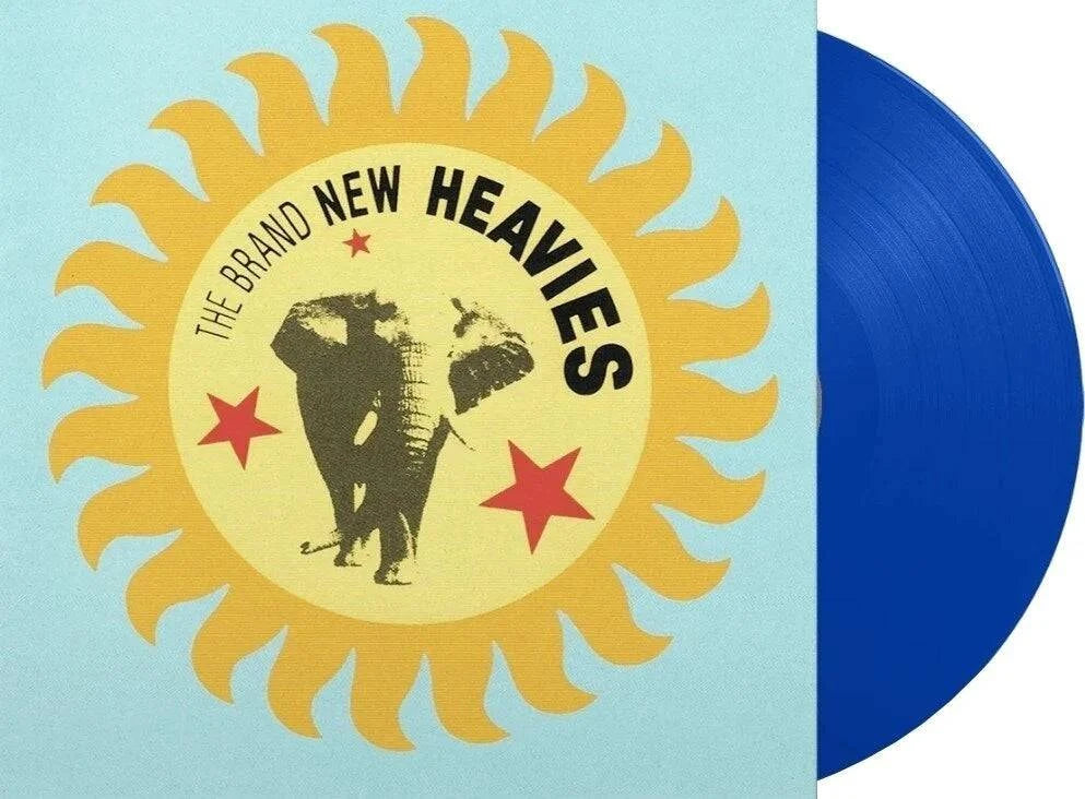 Vinyl record with 'The Brand New Heavies' cover featuring a sun design and blue disc